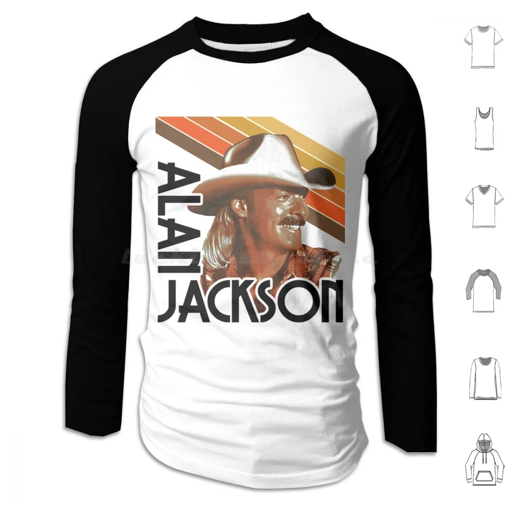 Alan Jackson Retro Country Fanart Tribute Shirt Felpa Con Cappuccio In Cotone Manica Lunga Alan Jackson Gone Country Mattie Parrucca