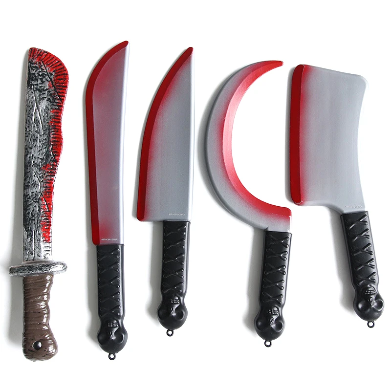 Halloween Knife Decorative Bloody Axe Plastic Fake Statue Sickle Role Playing Prop