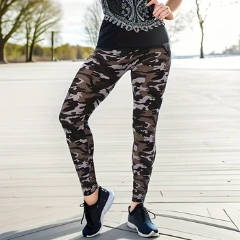 Camouflage Tight Casual High Stretch Women's Leggings, Sporty And Fitness Retro Point Pencil Pants 1