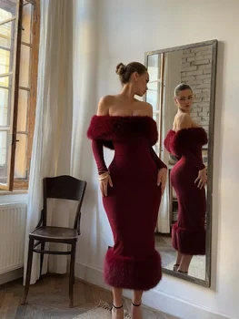 Faux Fur Patchwork Strapless Dress 1