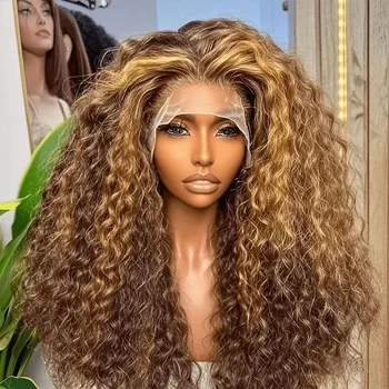 Highlight 4/27 Brazilian Deep Wave Lace Front Wig HD Transparent 5x5 Lace Frontal Human Hair Wigs Pre Plucked 100% Human Hair 1