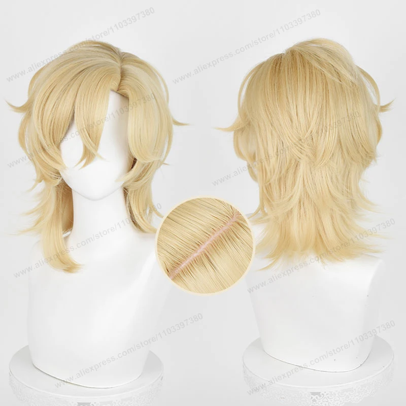 Aventurine Cosplay Pruik 40Cm Kort Gouden Haar Honkai Star Rail Hsr Cosplay Pruiken Hittebestendige Synthetische Pruiken