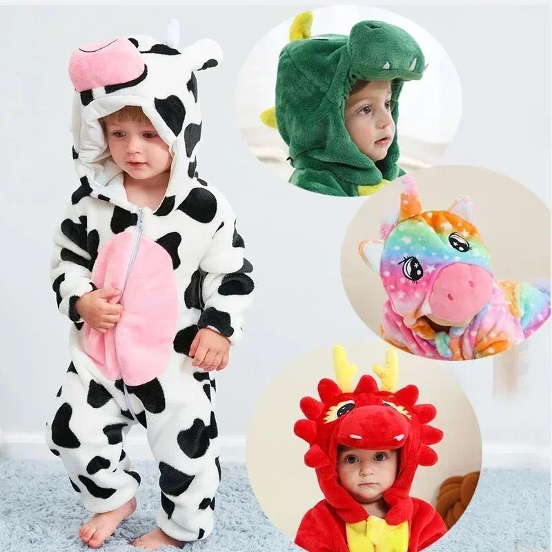 Kids pajamas Baby Girls Onesie Kigurumi Monkey Unicorn Cow Lion Animal Cosplay Costume Winter Flannel Jumpsuit 1 to 4 Years