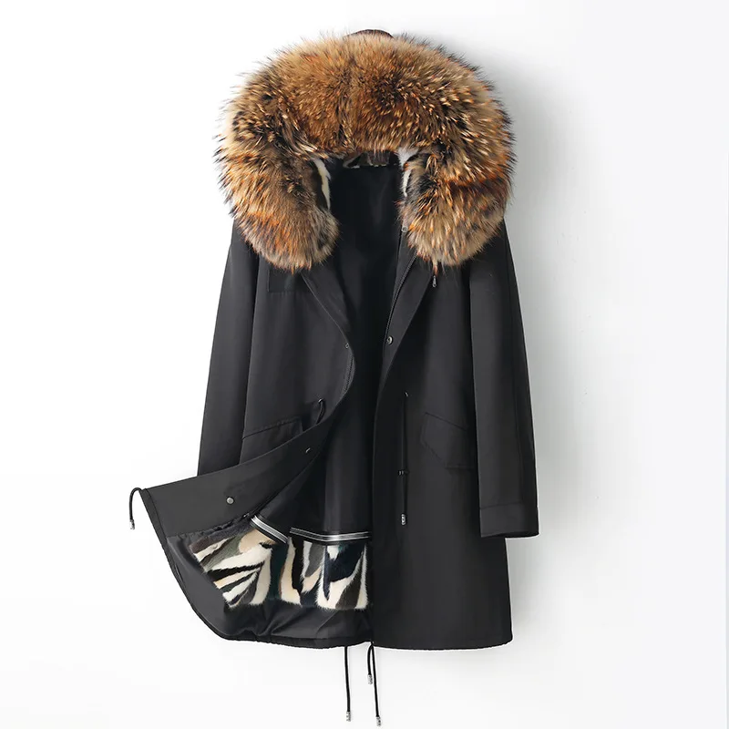 

2023 Autumn/Winter New Black Mink Fur Inner Gall Pie Overcomes Female Whole Mink Fur Medium Length Detachable Fashiondavid