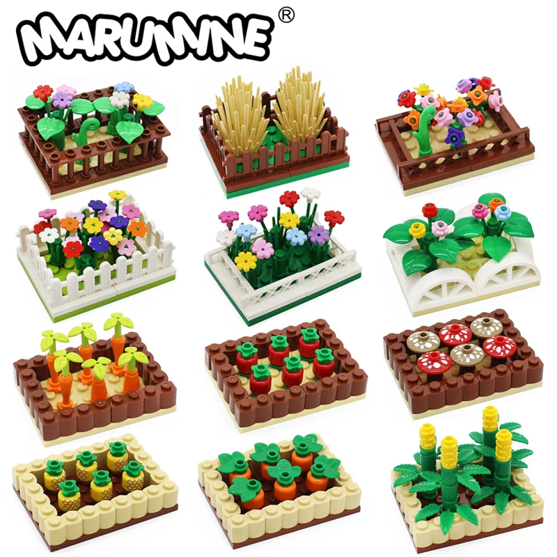 Marumine 168-202 шт. строительные блоки MOC, набор моделей садовых цветов, садовый цветочный набор, садовый фрукт, совместимый с классическими строительными блоками «сделай сам»