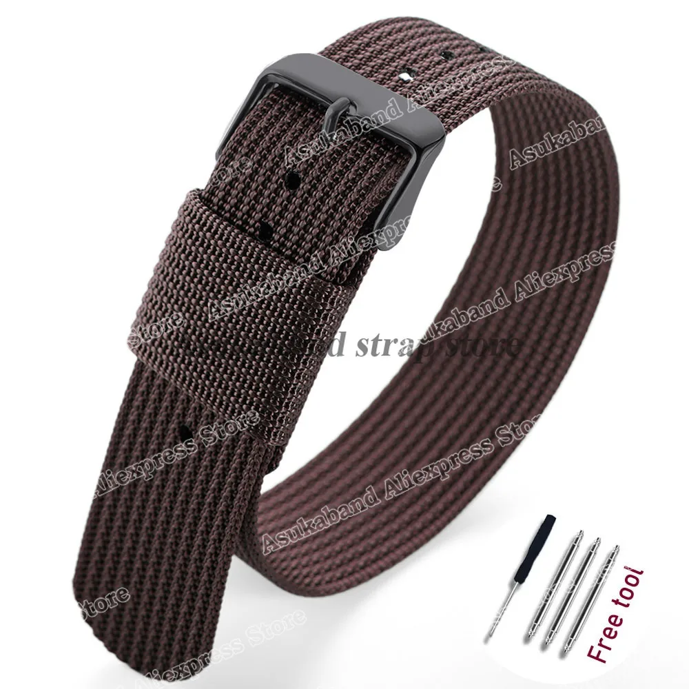 Black and Green Nylon Braided Men's Army Sports Watch Strap - Breathable and Wear-Resistant