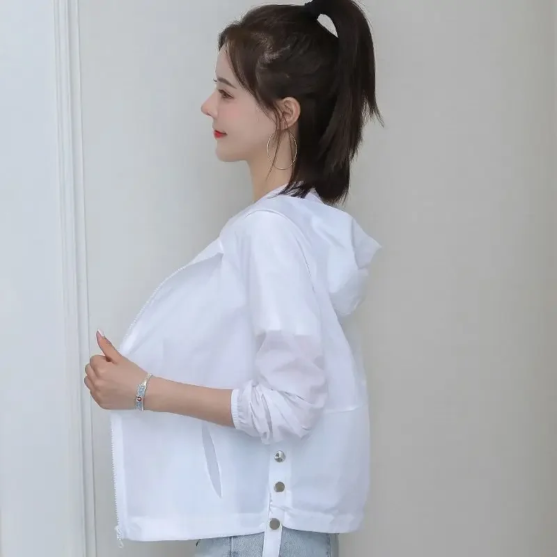 여성용 후드 재킷, 긴팔 바람막이, 빠른 건조, 얇은 Y2k 탑, 한국 패션, 캐주얼 봄버 재킷