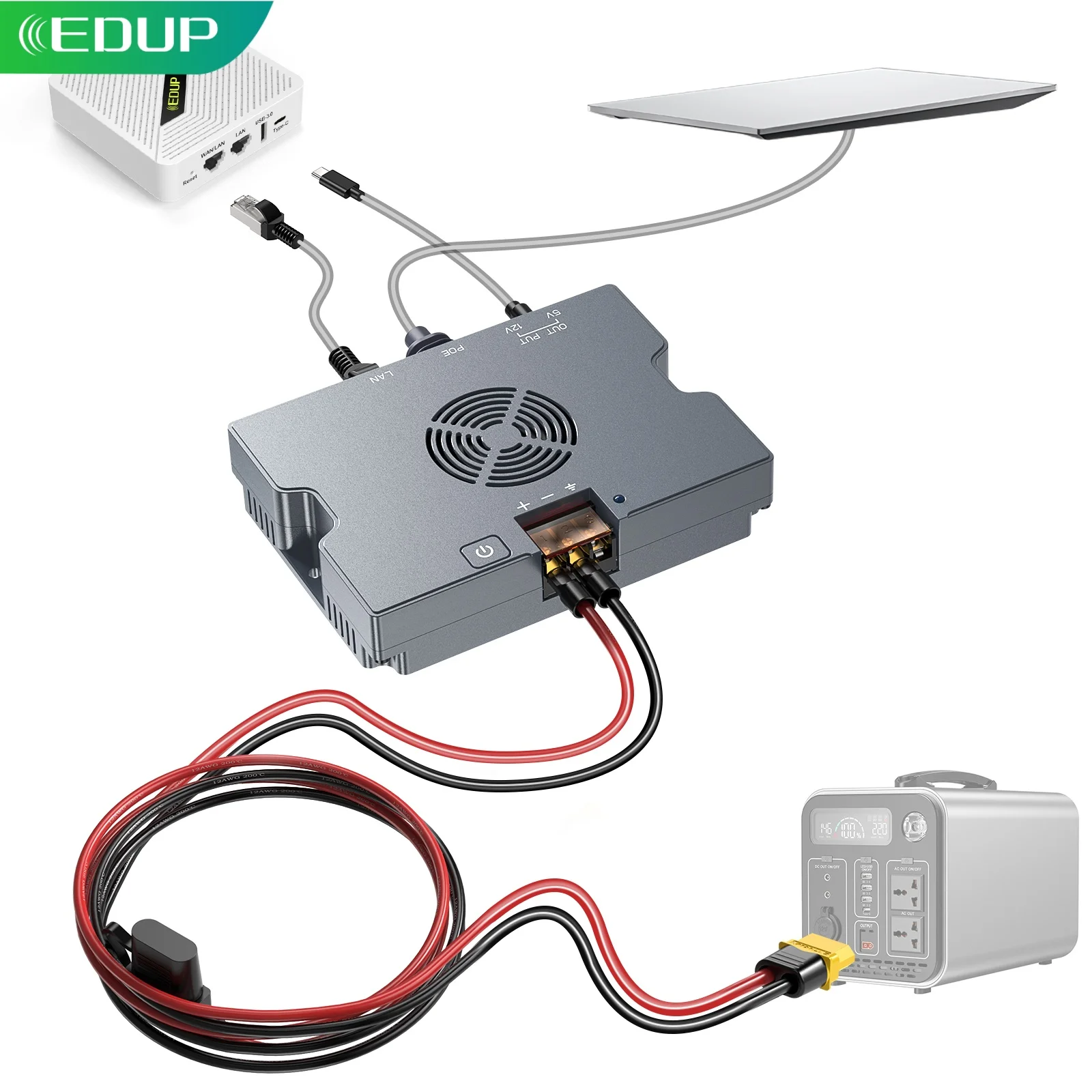 EDUP SK0116 일반 320W GigE PoE 인젝터 (스타링크 Gen3 엔터프라이즈 V4 36V DC 고속 PoE 전원 공급 장치, 냉각 팬 포함)
