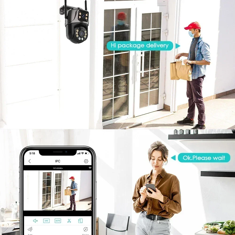 PEGATAH 4K Dual-Lens Outdoor PTZ Camera with AI Auto Tracking, 8MP HD Wi-Fi IP CCTV, Dual Screen, Two-Way Audio, iCSee P2P 2