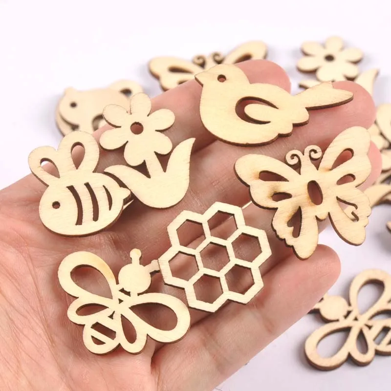 100 Ritagli Legno Grezzo Forme Fiore E Foglia - Per Progetti Fai-da-te