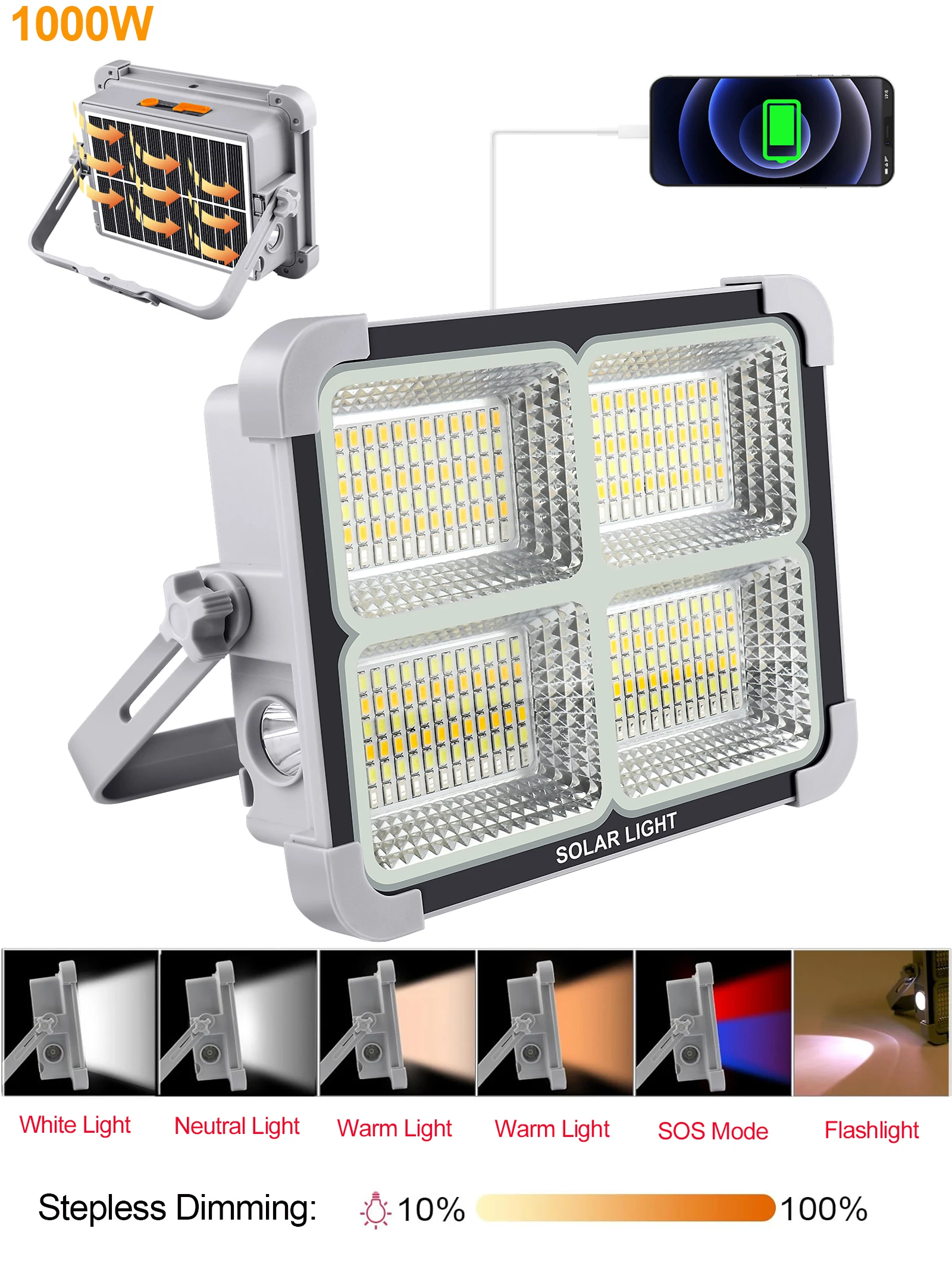 Superbright Portable Camping Tent Lamp USB Rechargeable LED Solar Flood Light Outdoor Waterproof Work Repair Lighting