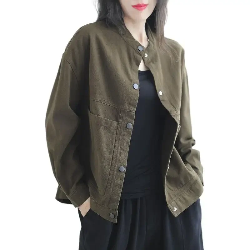 Spring Autumn Casual Loose New Pocket Red Jacket Pure Color Spring Autumn Outerwear 2025 New Style Retro Match All - Image 5