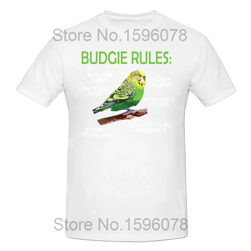Funny Budgie Rules Parakeet Bird Budgerigar T Shirts Streetwear Short Sleeve Birthday Gifts Summer Style T-shirt Mens_voghion.com