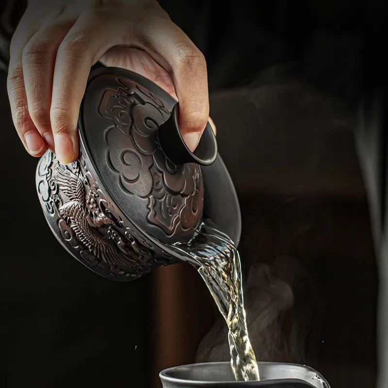 High-end Purple Pottery Chinese Teaset Gaiwan Tea Cups Lid Bowl Traditional Handmade Tea Brew Cup Bowl