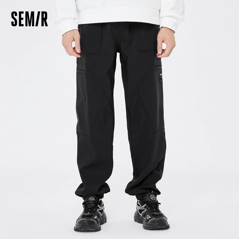 Mens sports pants Semir men winter loose drawstring three-proof sports velvet pants