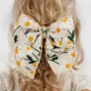 2pcs Kids Flowers Embroidery Large Bow Hair Clips Girls Daily Ponytail Decor Barrettes Children Party Fashion Hair Accessories 1