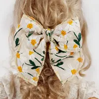 2pcs Kids Flowers Embroidery Large Bow Hair Clips Girls Daily Ponytail Decor Barrettes Children Party Fashion Hair Accessories 1
