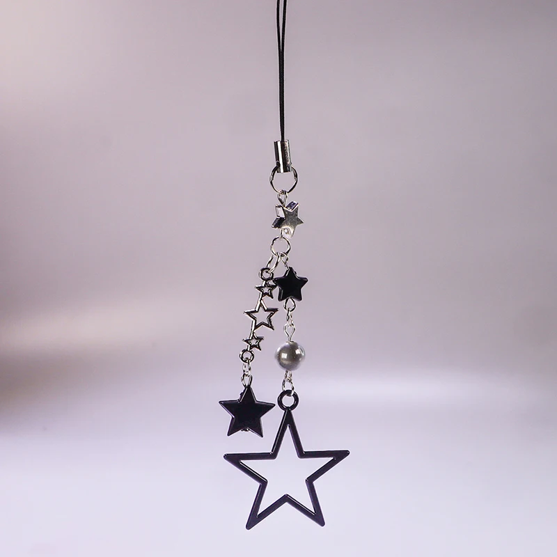 Linda Cadena de teléfono de Estrella Negra, colgante de dijes de teléfono, correa de llavero Kawaii, cordón con cuentas de estrella, accesorios de dibujos animados