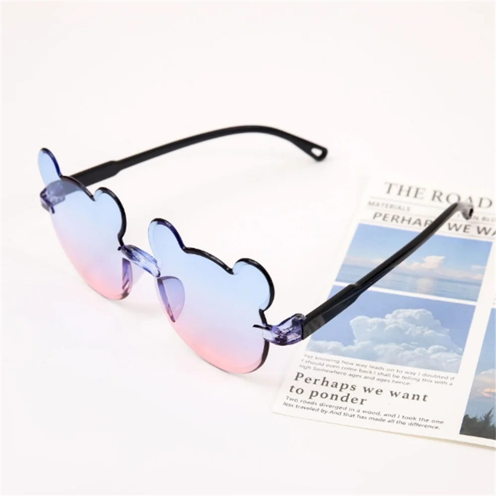 Kids Sunglasses Cartoon Bear Sunglasses for Boy Girl Children Rimless Sunglasses UV400 Outdoor Travel Skiing