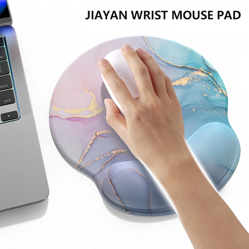 Powder Blue Gradient Marble Texture Round Wrist Rest Rubber Mouse Pad 6