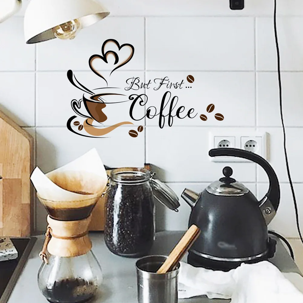 Creative Coffee Cup Pattern Wall Stickers Cafe Living Room Decor Cabinet Art English Home Decoration Self-adhesive Wallpaper wall stickers