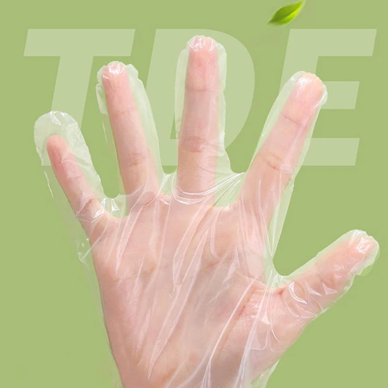 100pcs/box Latex Free Gloves TPE Disposable Gloves Transparent Non-Slip Acid Work Safety Food Grade Household Cleaning