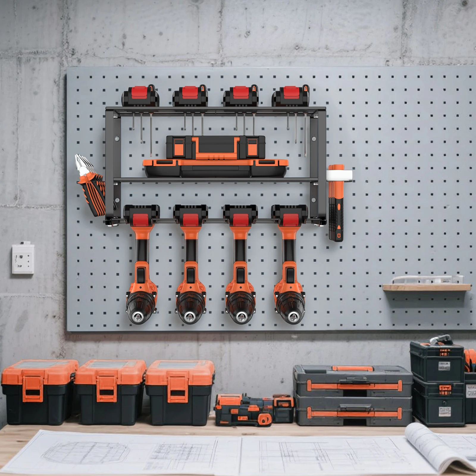 Power Tool Storage, 3 Layer Power Drill Tool Holder, Floating Tool Shelf Wall Mounted Tool Storage Rack for 4 Drill Holders: 3 - 5 Days Free Delivery only UK