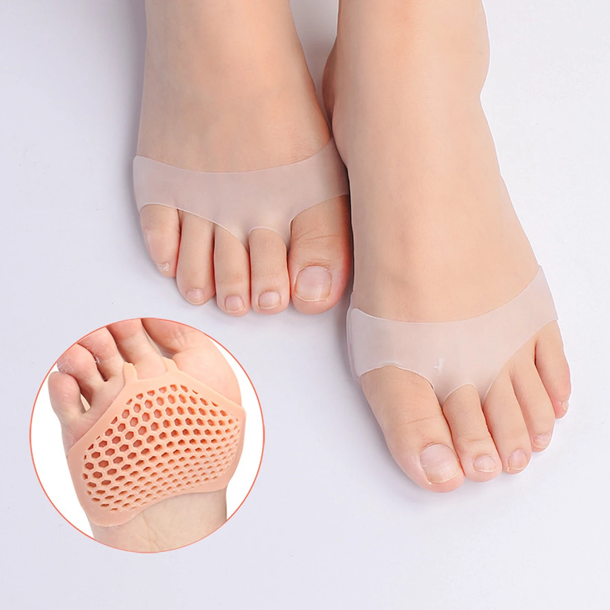 Forefoot Pads Pain Relief Support Front Feet Care Slip Resistant Pads Prevent Grind Feet Foot Care Pad （white&skin color）