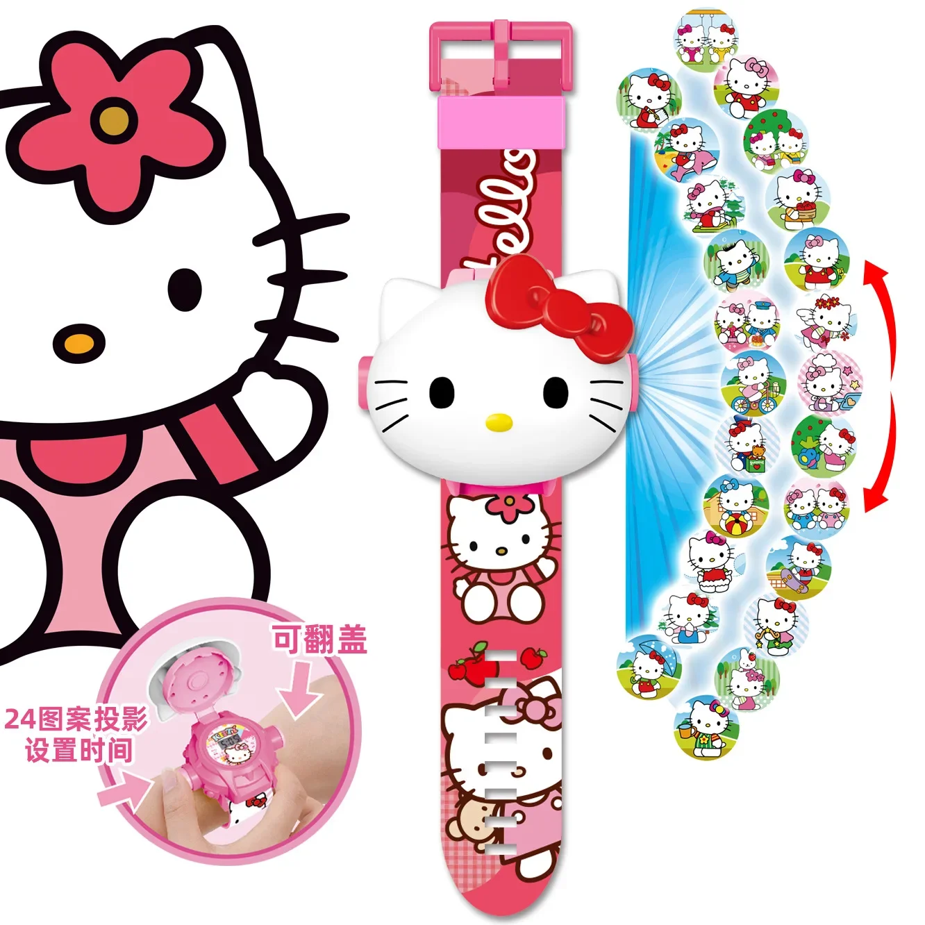 

New Sanrio Kuromi Cinnamoroll Hello Kitty Cartoon 24 Picture Projection Watch Flip Cover Sanrio Series Toy Watch The Best Gift