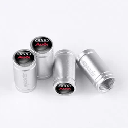 4 - Piece Luxury Car Wheel Tire Valve Cap Set with Badge Emblem (Audi Sports Silver)