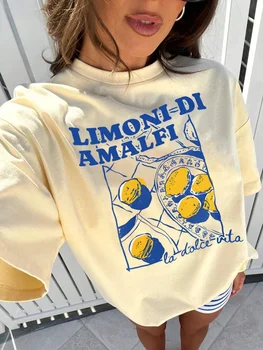 Limoni Di Amalfi Lemon Graphic Nuova collezione di tendenze da donna Girocollo Lettering T-shirt casual Moda estiva 1