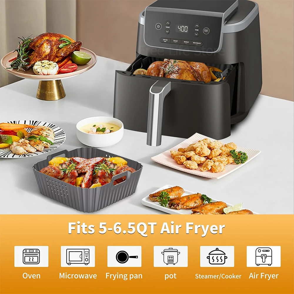 Square Air Fryer Mold For Ninja AF180 AF181 AF140 AF141 Reusable Silicone Air Fryer Liners for Philips HD9270 Baking Accessories