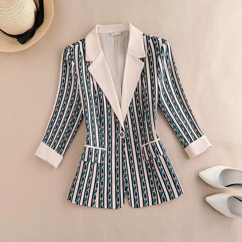 

Women's outerwear High end Elegance Temperament Striped Suit outerwear Casual Fashion Thin Top