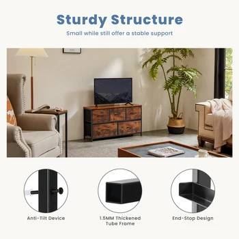 JHK Living Room Display Cabinet Layers With 5 Fabric Drawers Wardrobe Steel Frame Assembly Closet For Clothes Storage Dresser 6