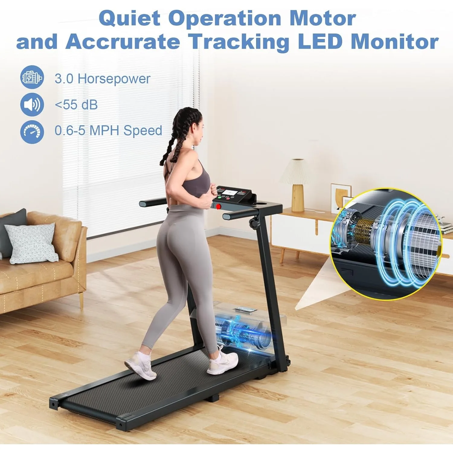 Treadmills for Home, Portable Foldable Treadmills for Home w/ 300 LBS Capacity & LED Display, 3.0 HP Walking Pad with Handle Bar - Image 4