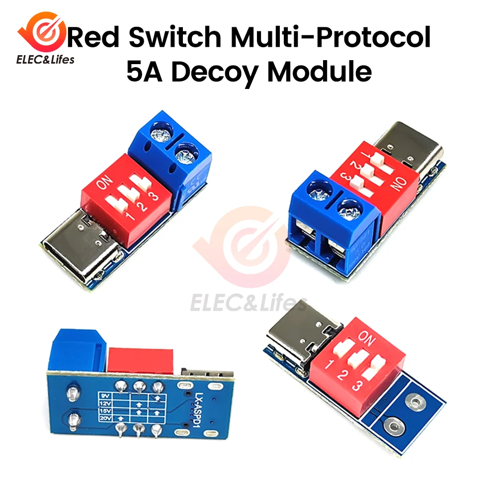 

USB-C PD Trigger Board Module PD/QC Decoy Board Fast Charge USB Type-c to 5V/9V/12V/20V High Speed Charger Power Boost Module