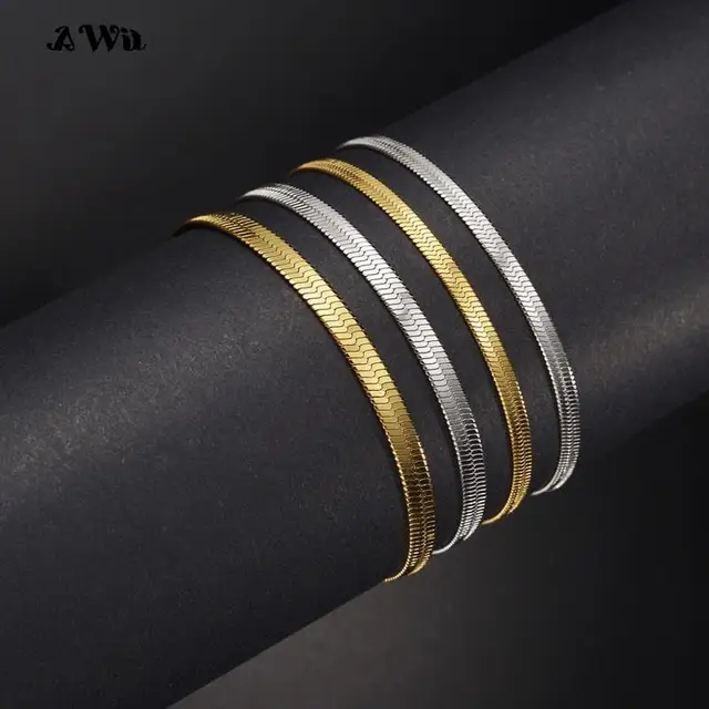 95022-e6f151.jpg AWIT-Bracelet Classique en Acier Inoxydable pour Femme, Bijoux Tendance, Largeur de Document en Or, 3/4/5mm, Cadeau