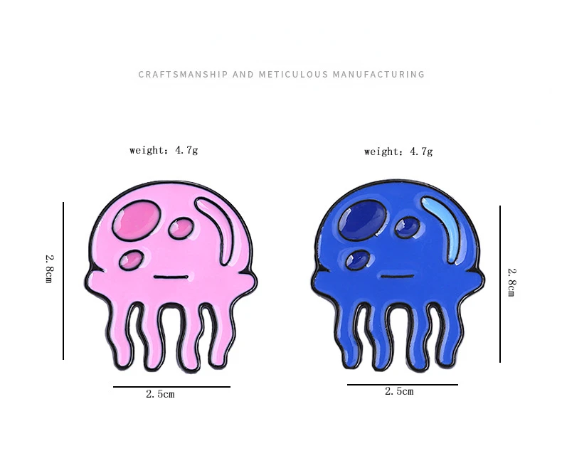 Description Picture 2 of itemKawaii Jellyfish Metal Badges Blue Pink Cartoon Jellyfish Animal Brooches Children Adult Clothing Bag Shirt Decoration