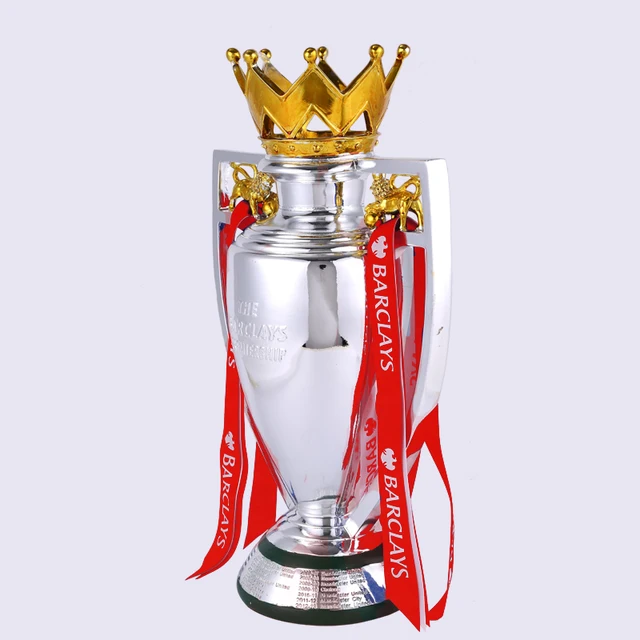 Fubosi Trophy Champion Artwork Sport League Cup Replica Resins Football  Fans Souvenir Collectibles Office Decorations Trophy Silver/Blue Ribbon,15cm