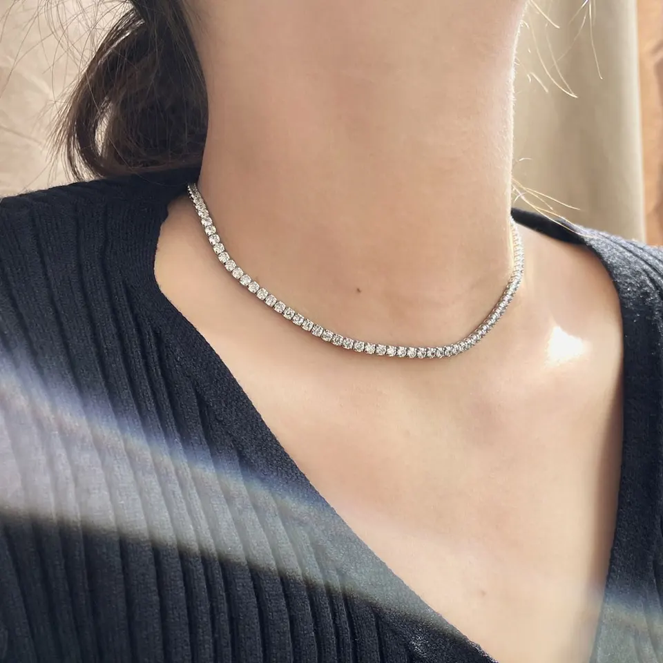 KNOBSPIN 2mm D VVS1 モアッサナイト テニス ネックレス 調節可能 s925