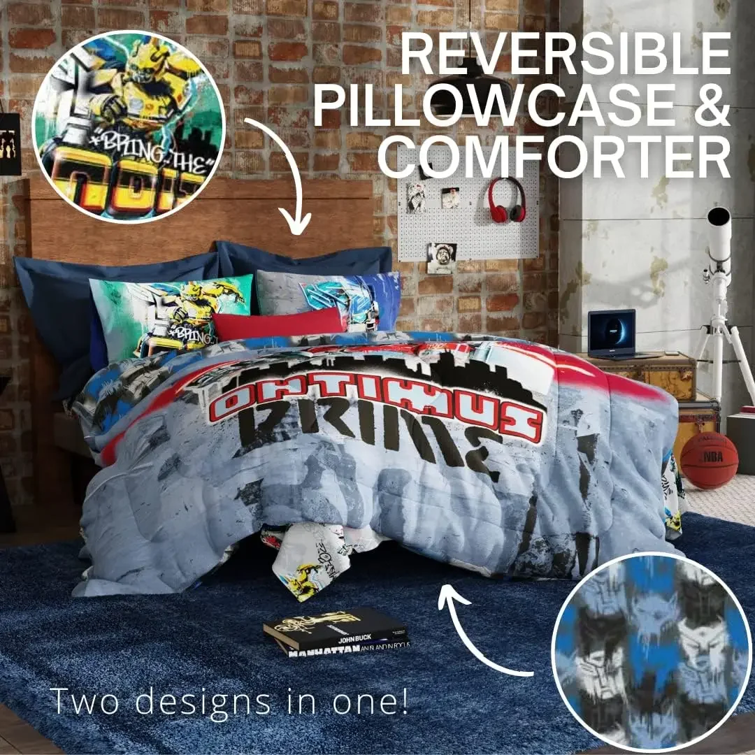Transformers Battle in Brooklyn Optimus Prime Kids Super Soft Comforter and Sheet Set with Sham, 4 Piece Twin Size, (Official Li 3
