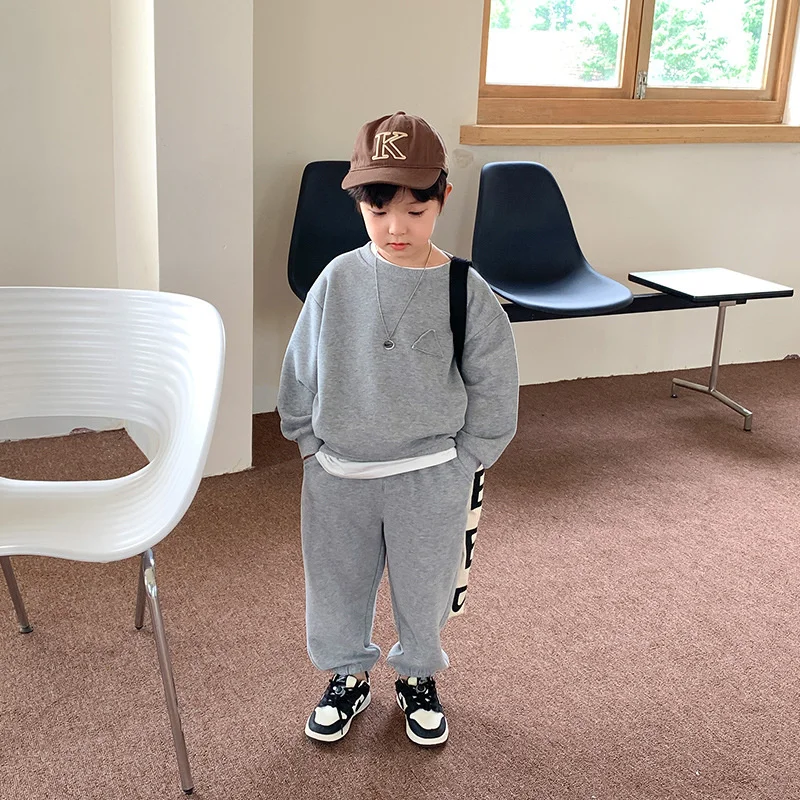 

Boys Suit Sweatshirts +Pants Cotton 2Pcs/Sets 2022 Grey Spring Autumn Sports Sets Tracksuit Children Clothing