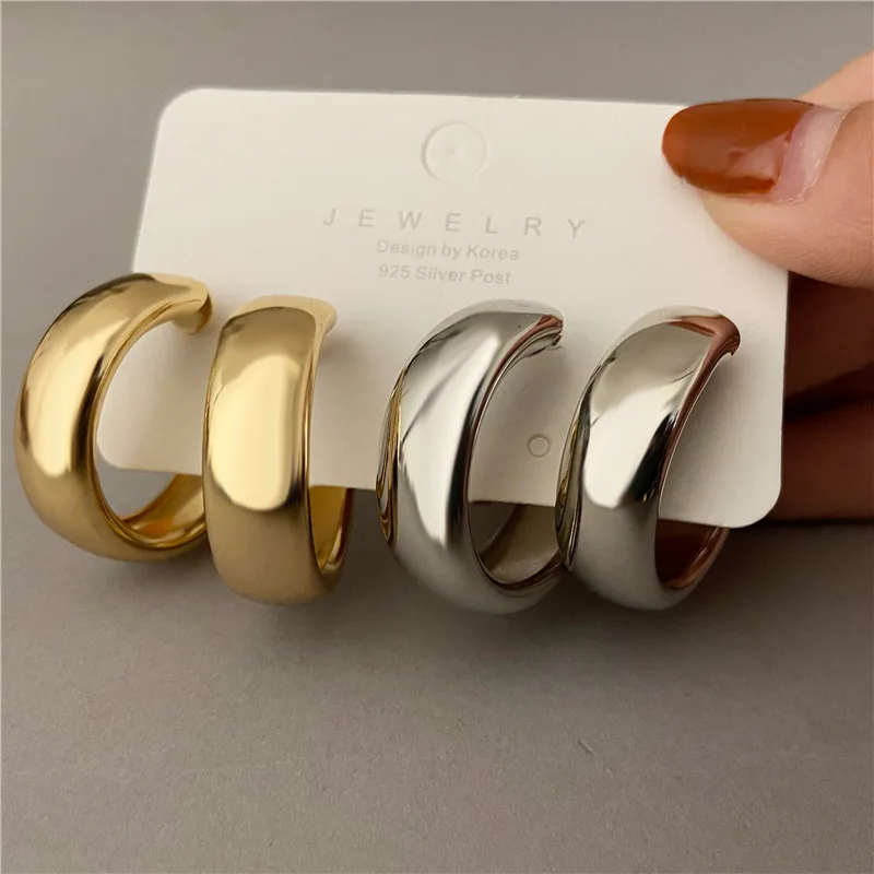 Drop Earrings Vintage Gold Plated Chunky Dome Drop Earrings for Women Glossy Stainless Steel Thick Teardrop Earrings Dupes Lightweight Hoops