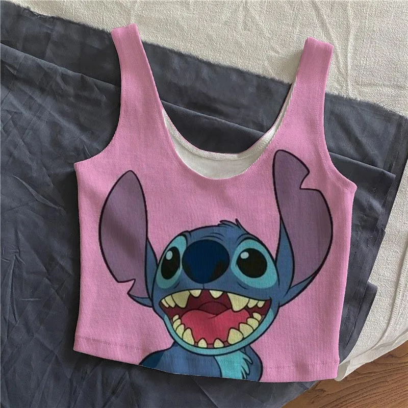 

2023 Sexy Women Sleeveless Short Crop tops Ladies Stitch Vest Casual Tank Top Women's Tube Top Female Disney