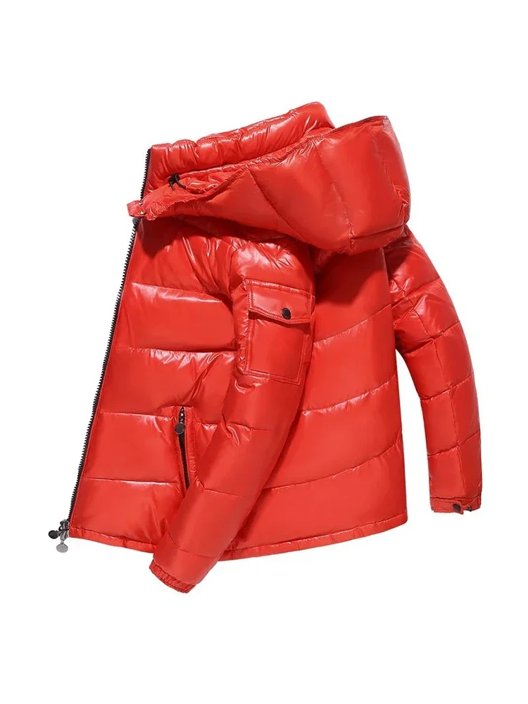 Down Jacket Parka Coat Parkas Coat brand White Duck Down Coats Man Winter Fashion Solid Zipper Outwears Thicken Down Jacket Men Casual Hood Shiny Warm Loose Parkas