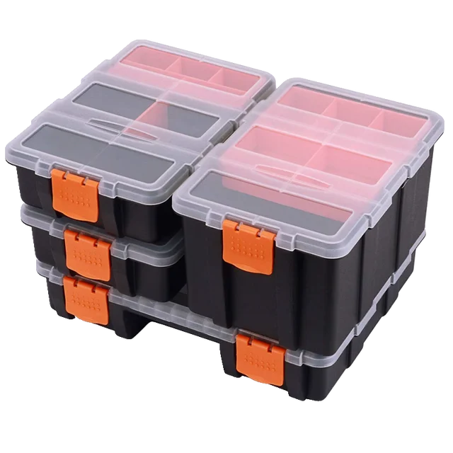 Caja de piezas portátil, caja de herramientas de almacenamiento de Hardware, caja de plástico, caja de almacenamiento de tornillos combinados de rejilla múltiple, caja de herramientas de reparación de garaje