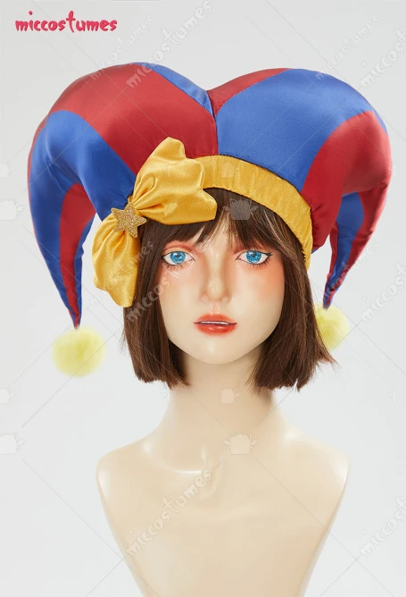 Damen Clown Cosplay Kostüm Harlekin Jumpsuit und Hut mit Handschuhen und Socken 10