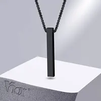 Vnox 5mm Pillar Necklace for Men Women, Stainless Steel 3D Bar Pendant, Minimalist Simple Casual Unisex Neck Collar 1