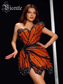 여성을 위한 VC 럭셔리 드레스 아름다운 나비 모양 디자인 스팽글 미니 연예인 파티 Vestido 2023, 신제품 유행