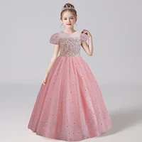 Shiny Toddler Little Big Girls Sequined Puff Sleeves Flower Girl Birthday Party Pageant Formal Evening Dress 1